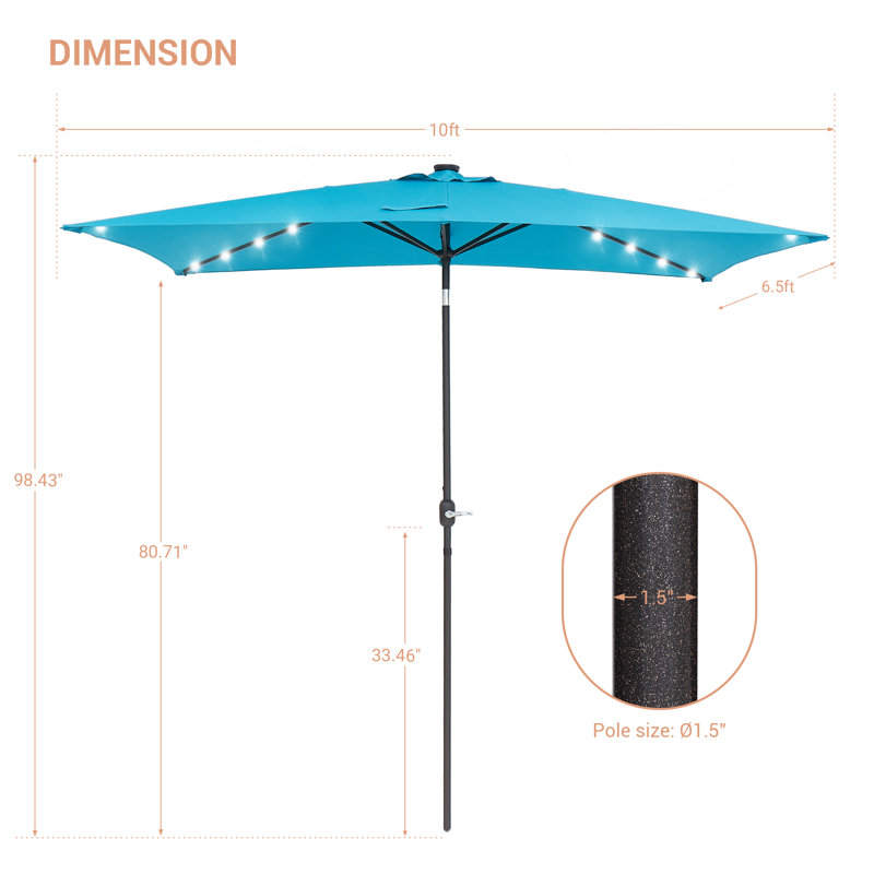 Parasol de marché solaire à DEL 10 po x 6,5 po Wylde, Lac bleu