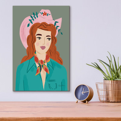 Art mural en verre épique «Cowgirl 1» par Farida Zaman, 12 po x 16 po