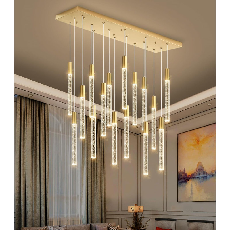 Lustre rectangulaire moderne 16 lumières Glam, Doré