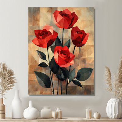 Red Velvet Geometric Rose Passion I - Roses Wall Art