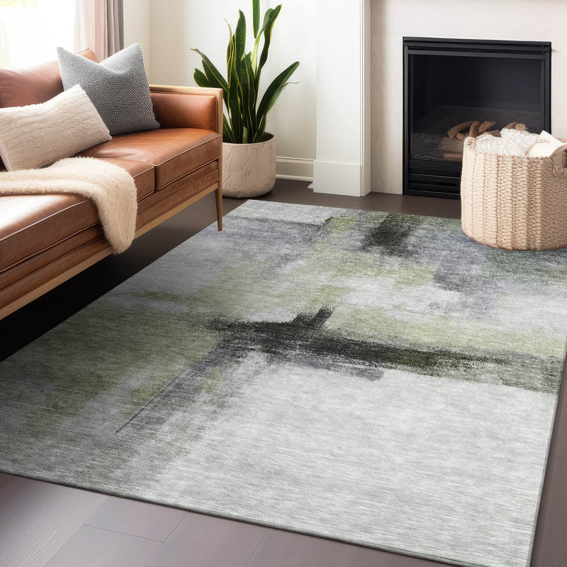, Rectangle 1'8" x 2'6" Machine Washable Indoor/Outdoor Segin ACN1097 Sage 3' x 5' Rug, Rectangle 5' x 7'6"