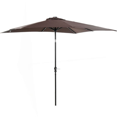 Parasol de patio, parasol solaire 9 pi x 7 pi, parasol de terrasse éclairé à DEL pour table ou base avec inclinaison et manivelle, parasol d'extérieur pour jardin, terrasse, cour, piscine, plage