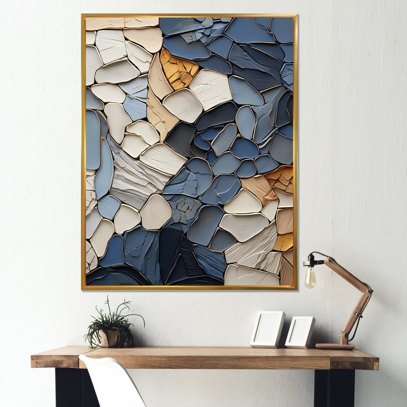 Pierre bleue minimaliste, peinture minimaliste III - art mural en pierre spirituelle, Cadre flottant doré, 32" H x 24" W
