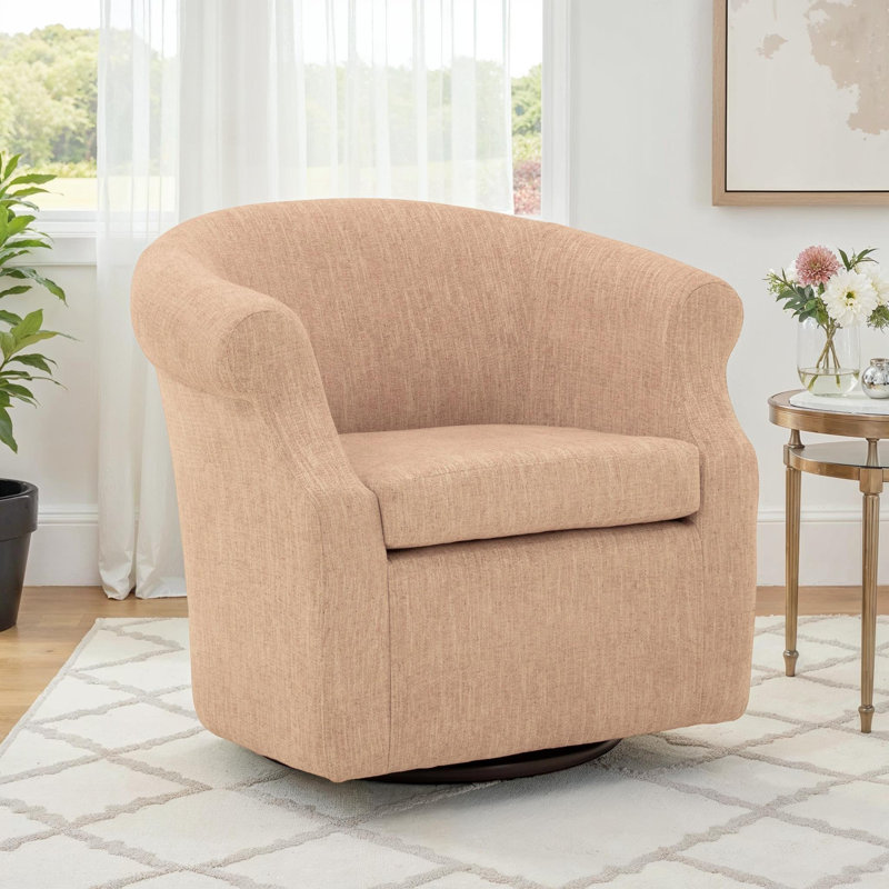 Fauteuil demi-tonneau pivotant l 3,5 po Buril, Mélange de polyester rose Hapden Blush