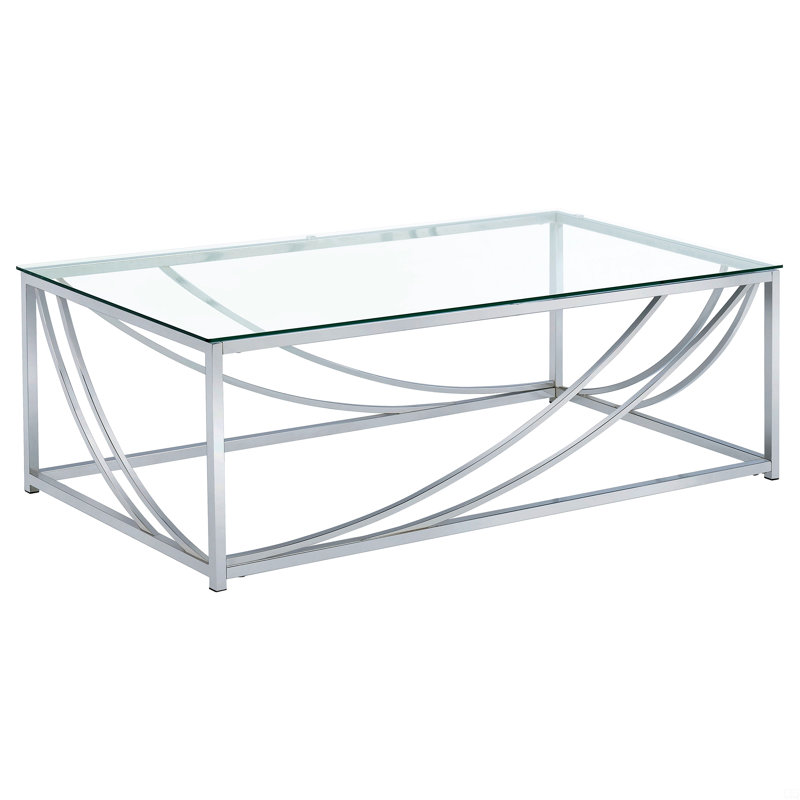 Table basse en verre et chrome avec pieds en métal