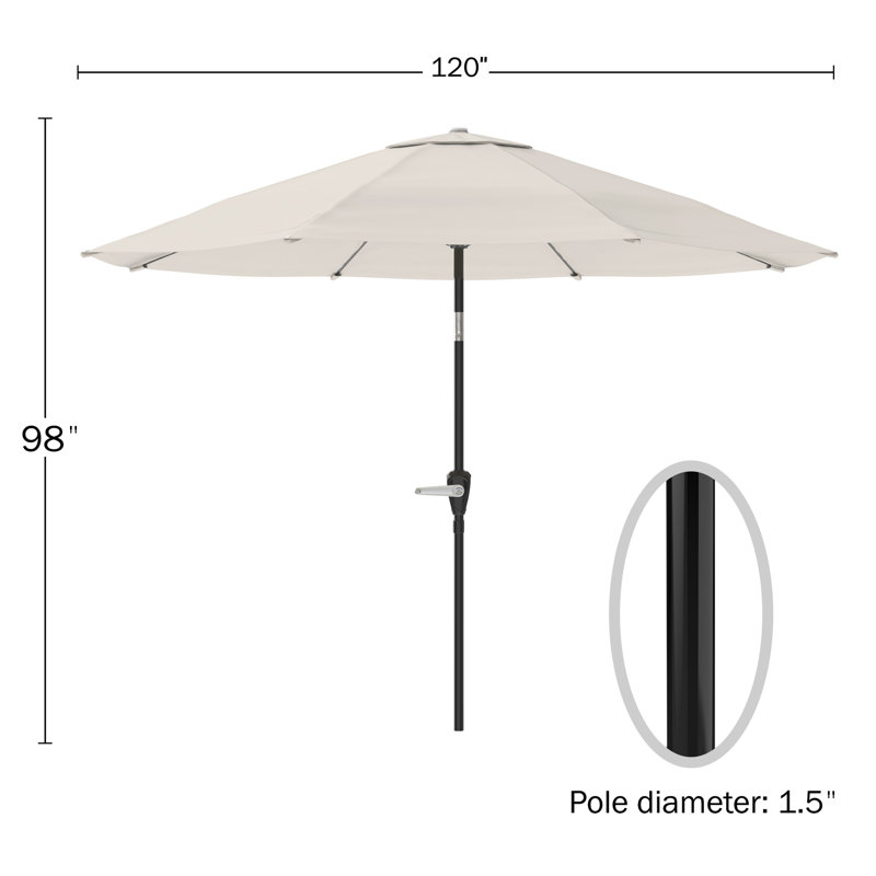 Arjay 8 Pc Patio Dining Set Wood One 63" Table Chairs With Cushions And 1 10-Foot Tilt Umbrella, White, 6