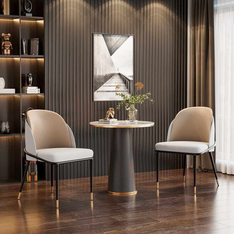 Atlandida 46.5cm H Microfiber / Microsuede Upholstered Metal Side Chair, Light Brown/White Grey
