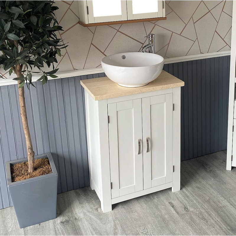 Ambah 650mm Single Bathroom Vanity with Vessel Stone Basin, White