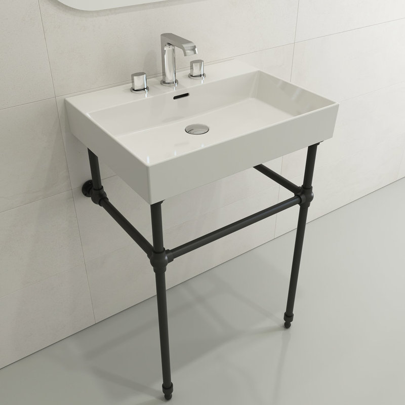 Milano 23.82'' L Bathroom Sink, White, 8" Widespread