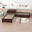 Lit plateforme simple en L en bois avec table intégrée, lit gigogne et tiroirs de rangement-971695984