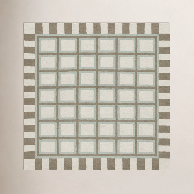 Tapis géométrique en laine / coton touffeté à la main Rei, Carré 6 pi