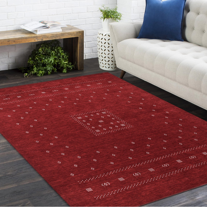 Simi Hand Knotted Cotton/Wool Southwestern Area Rug, Rectangle 6' x 9', Red
