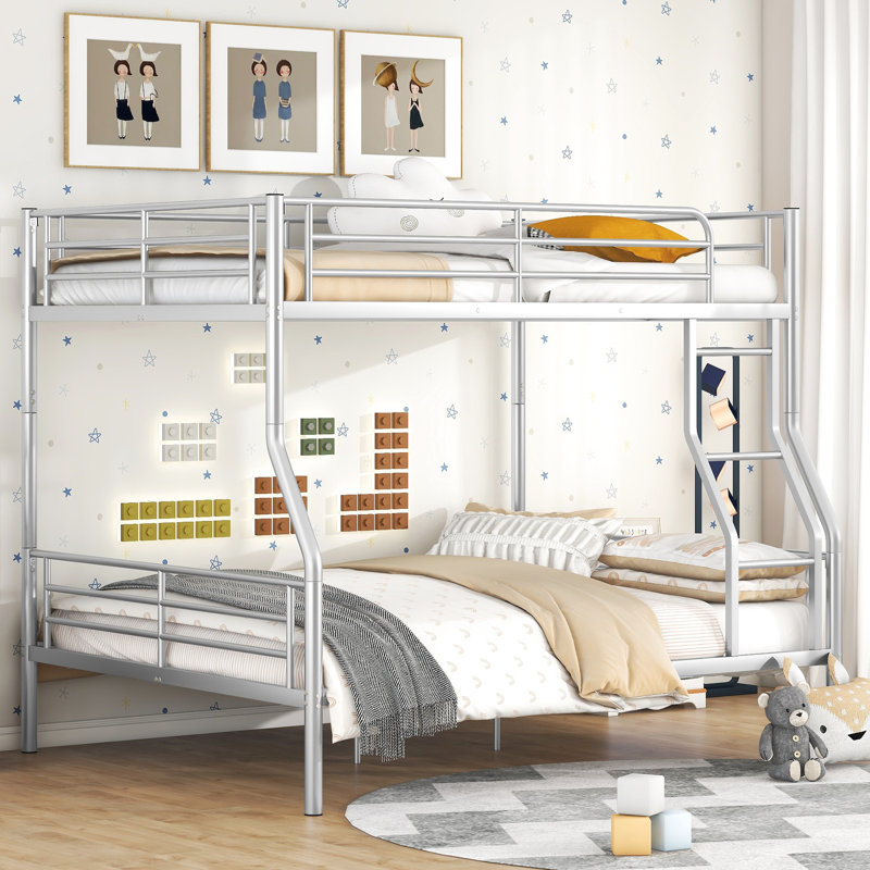 Lit superposé double au-dessus de grand lit Sliver. Fer fabriqué avec style. Fournit. Option d'économie d'espace. Guide d'assemblage facile. Pour lit en métal - Fabrication robuste pour chambre à coucher
