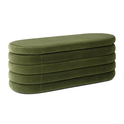 49" Upholstered Oval Storage Bench, Olive Green Performance Velvet