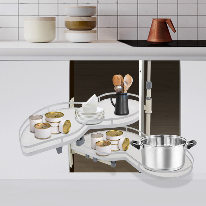 Étagère de rangement en acier au carbone à 2 niveaux avec plateau coulissant pour ustensiles, Gray/White