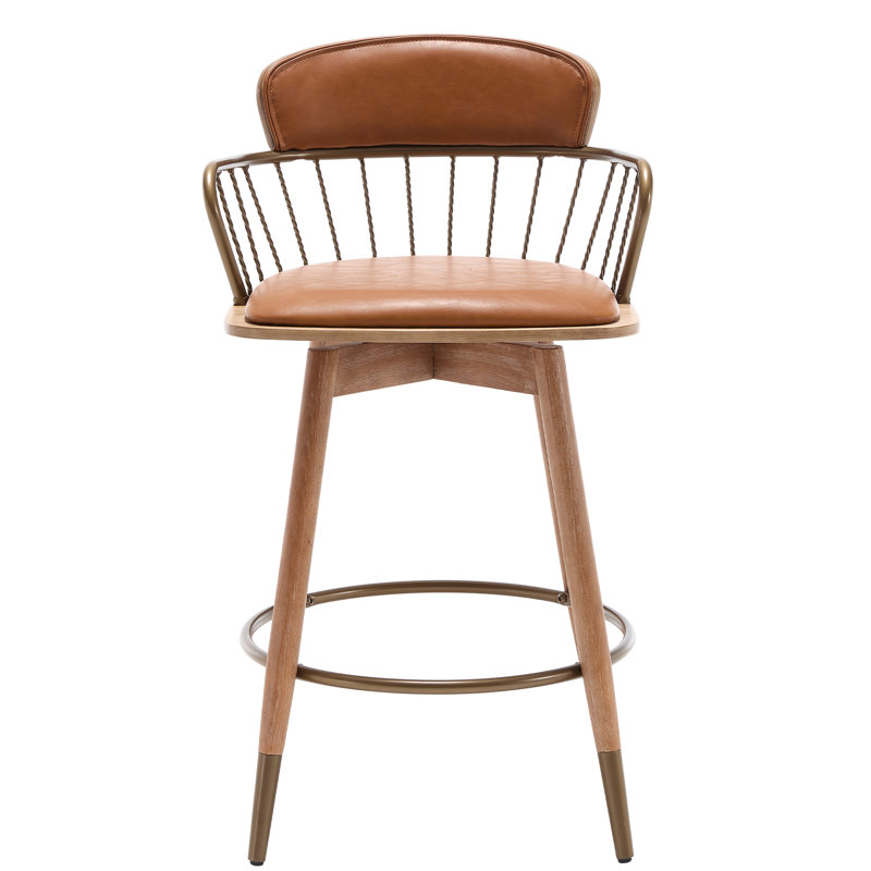 Ensemble de 1 tabourets de bar pivotants rembourrés avec structure en bois, Brun