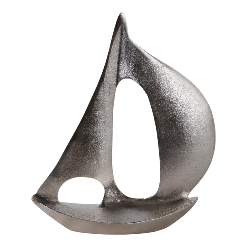Modern Decorative Metal Sailboat Sculpture For Decoratins For Living Room - Nautical Decorative Objects And Figurine Statues For Home Decor Accent - 13", Silver