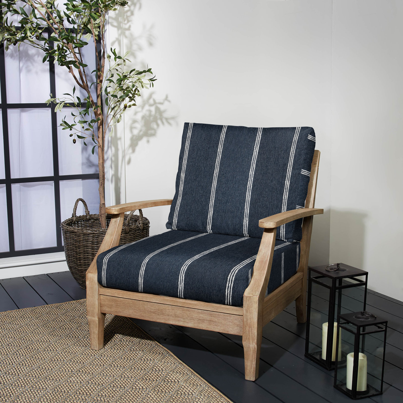 Sunbrella Outdoor Striped Lounge Cushion, Blue