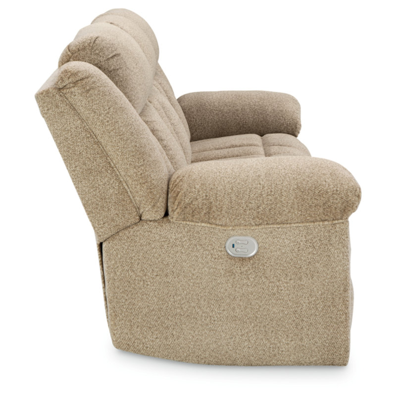 Beige Fabric Power Reclining Sofa with Pillow-Top Arms