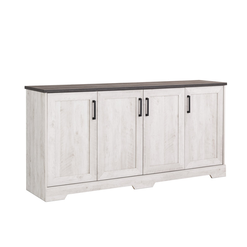 Yazeed Rustic Ridge Washed White 4 Door Sideboard Storage Cabinet