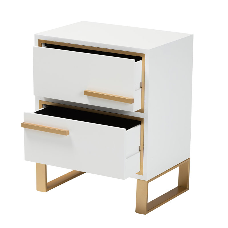 Krune 2 - Drawer Nightstand in White/Gold