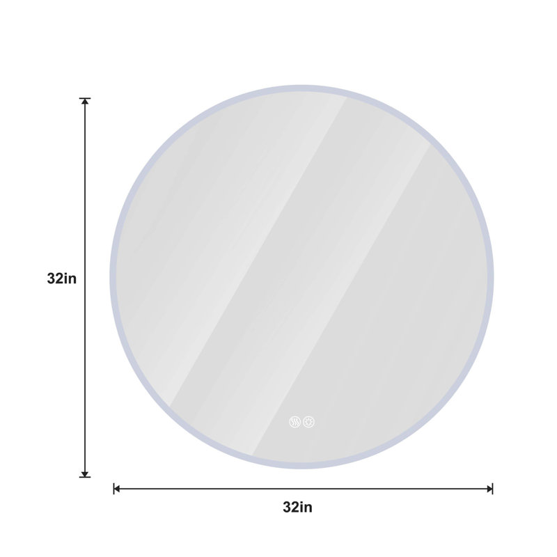 Miroir rond de salle de bain 32 po à DEL avec meuble-lavabo mural, anti-buée, 3 lumières réglables à température de couleur et à intensité variable, miroir de maquillage pour la chambre à coucher et la salle de bain, miroir intelligent pour la d?
