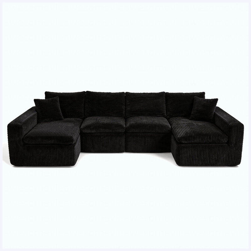 Black 130" Modular U-Shaped Cloud Sectional Sofa with Memory Foam, No Assembly Required
