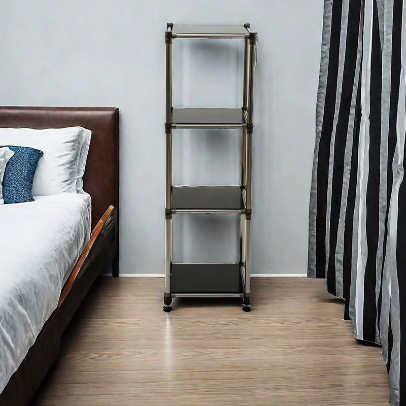 Black 4 Heavy Duty Stainless Steel Organizer, 100Lbs Per Shelf, For Indoor & Outdoor, Garage, Basement, Utility Room