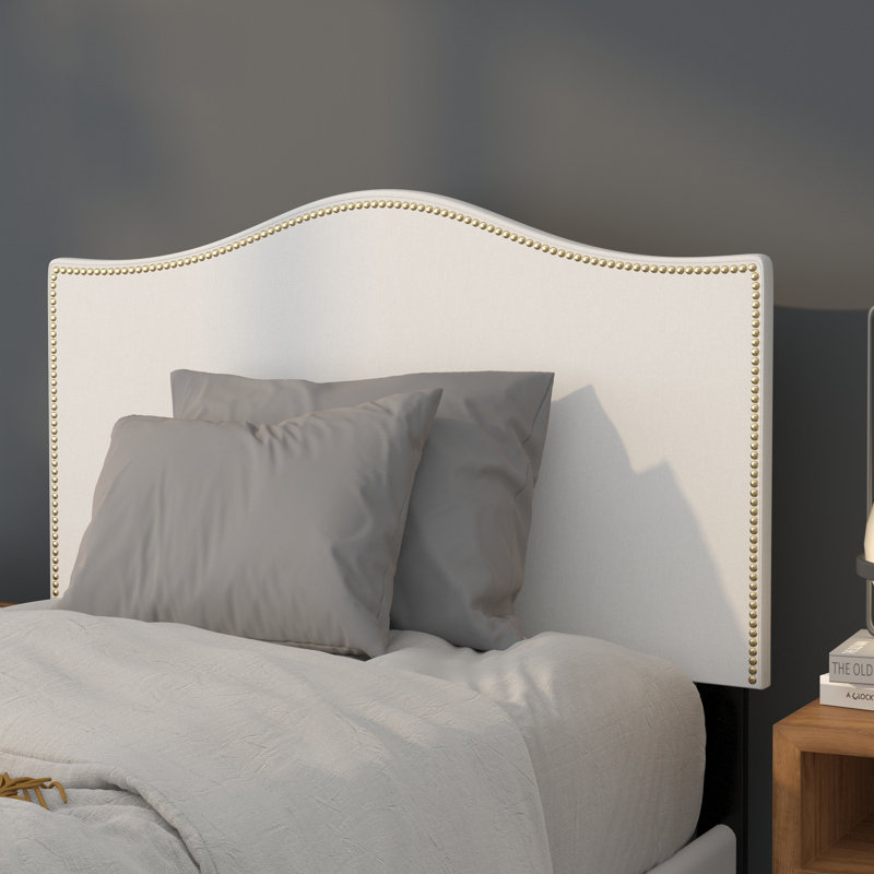 Fitzsimmons Arched Upholstered Headboard with Accent Nail Trim, Twin, White