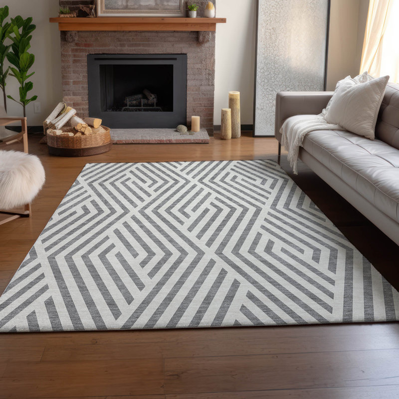 Tapis gris lavable à la machine de qualité supérieure 1 pi 8 po x 2 pi 6 po Cerrito AMF550, Rectangle 10 pi x 14 pi
