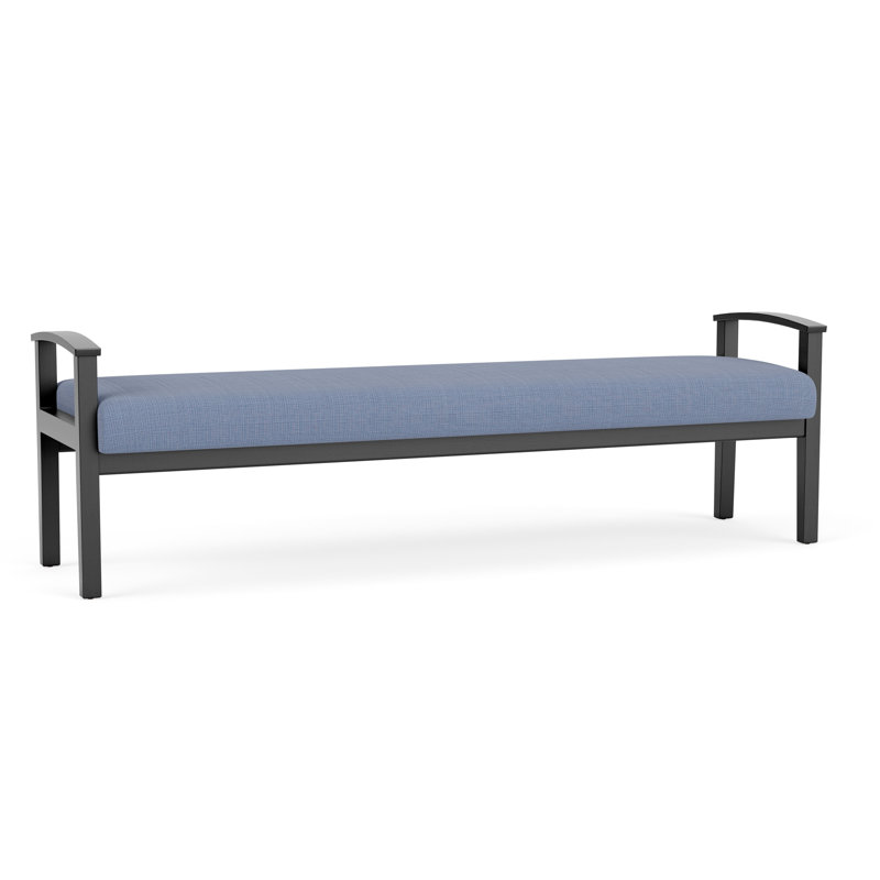 Banc en bois massif Amherst, Chambray bleu marine clair, Noir