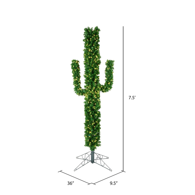 7.5' H Lighted Artificial Cactus Christmas Tree