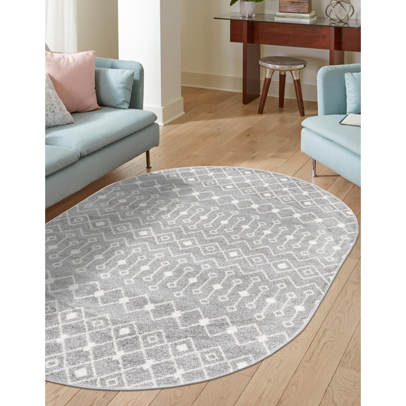 Somerville Geometric Indoor Rug, Oval 5'3" x 8', Gray