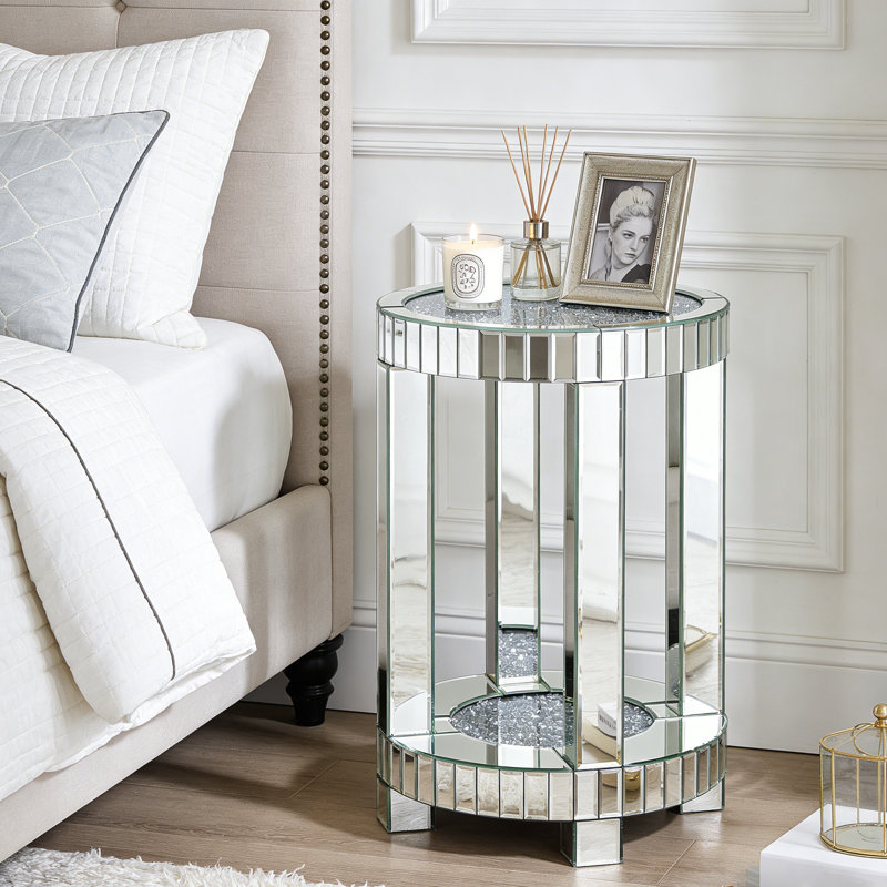 Table basse ronde ronde + ensemble de 2 tables de bout cylindriques en miroir