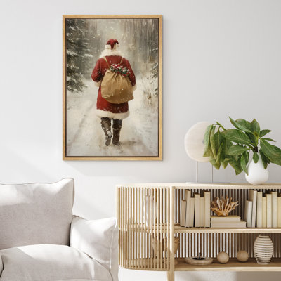 «Santa Claus Walking in Winter Road», impression sur toile