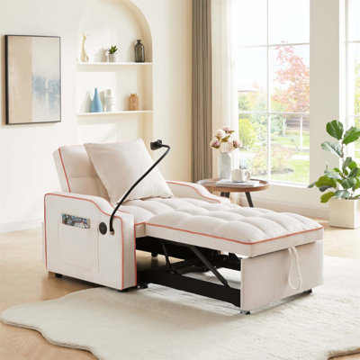 3-in-1 Convertible Sofa Chair Bed with Adjustable Backrest, Phone Holder, USB & Type-C Ports for Small Spaces