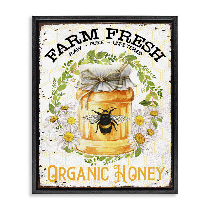  "Farm Fresh Organic Honey", art mural encadré sur toile flottante par Creatif Belle, Cadre flottant noir de jais