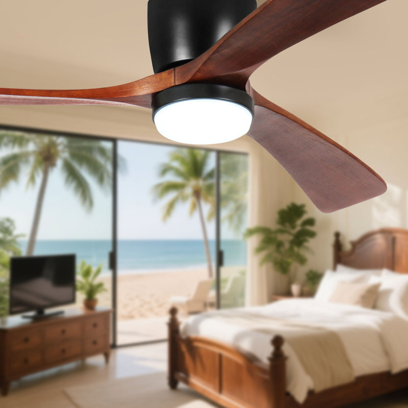 52 po Ventilateur de plafond intérieur intelligent à 3 pales avec lumière et télécommande, à intensité variable, moteur à courant continu réversible, 6 vitesses