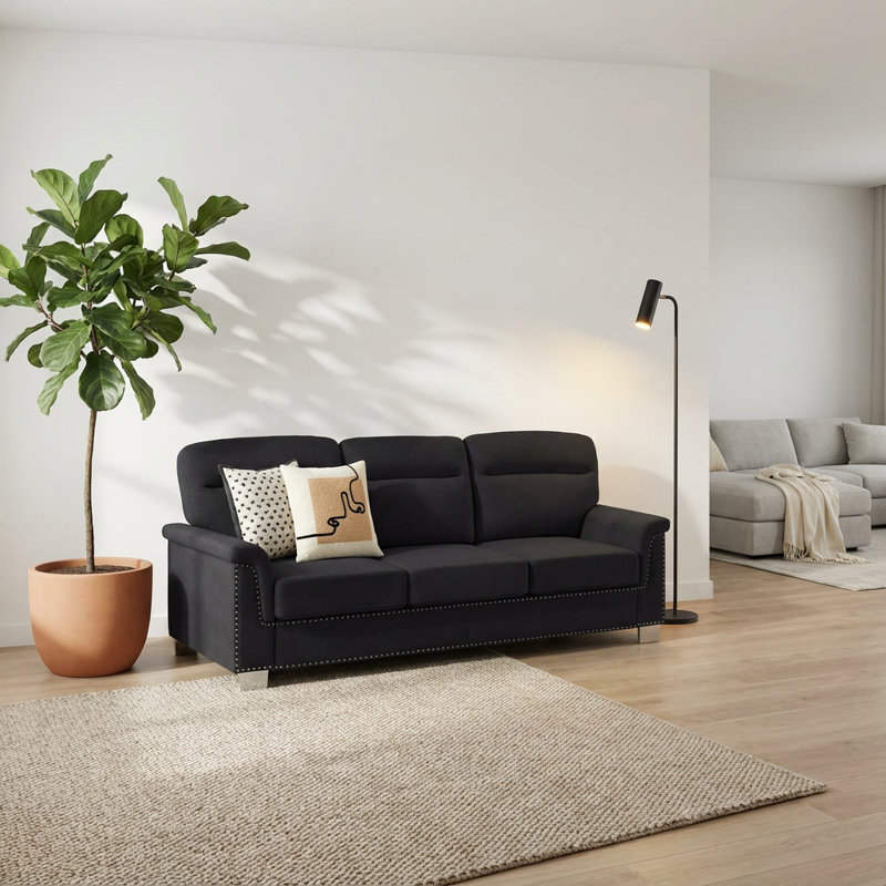 Canapé contemporain en tissu Snowfleece, Noir