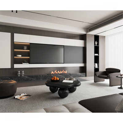 35" Black Cloud Shaped Coffee Table, Petal-Shaped Modern Minimalist Coffee Table With Spherical Legs, Matte Black Kid & Pet Friendly Space Saving Living Room Table For Small Apartment, Matte Black