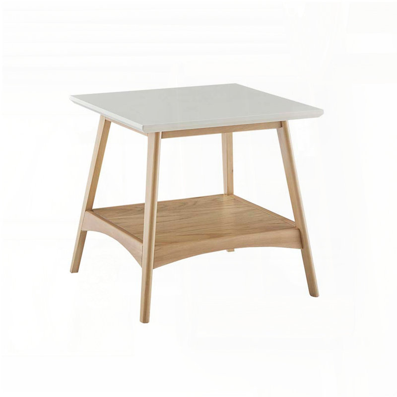 Square End Table with Lower Shelf – Solid Wood Frame, MDF Top