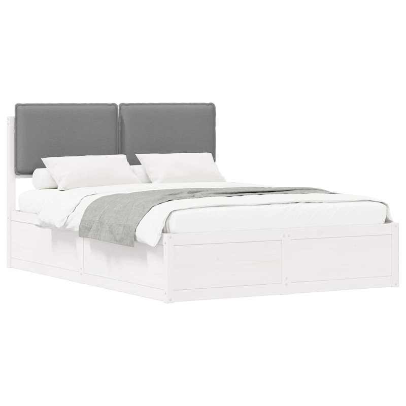 Solid Wood Bed Frame, European Kingsize (160 x 200 cm), White/Light Grey