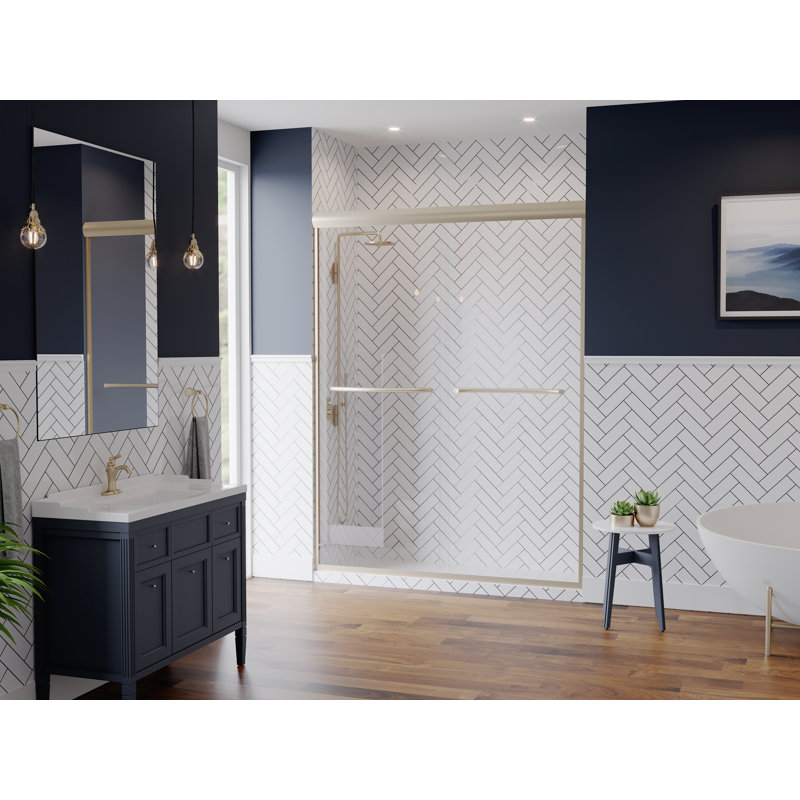Paragon Series 60" x 58" Sliding Frameless Tub Door, Brushed Nickel