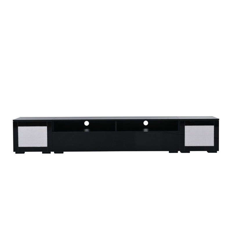 Meuble audio-vidéo en rotin avec portes à pousser, console de télévision 3 photos pour téléviseur de 90 po ou moins