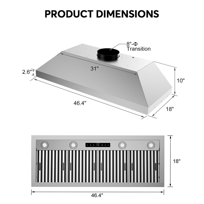 48 Inch Under Cabinet Range Hood 1200CFM, 4-Speed Kitchen Hood with Touch Control & Gesture Sensing Stainless Steel Kitchen Stove Vent Hoods with 4 LED Lights