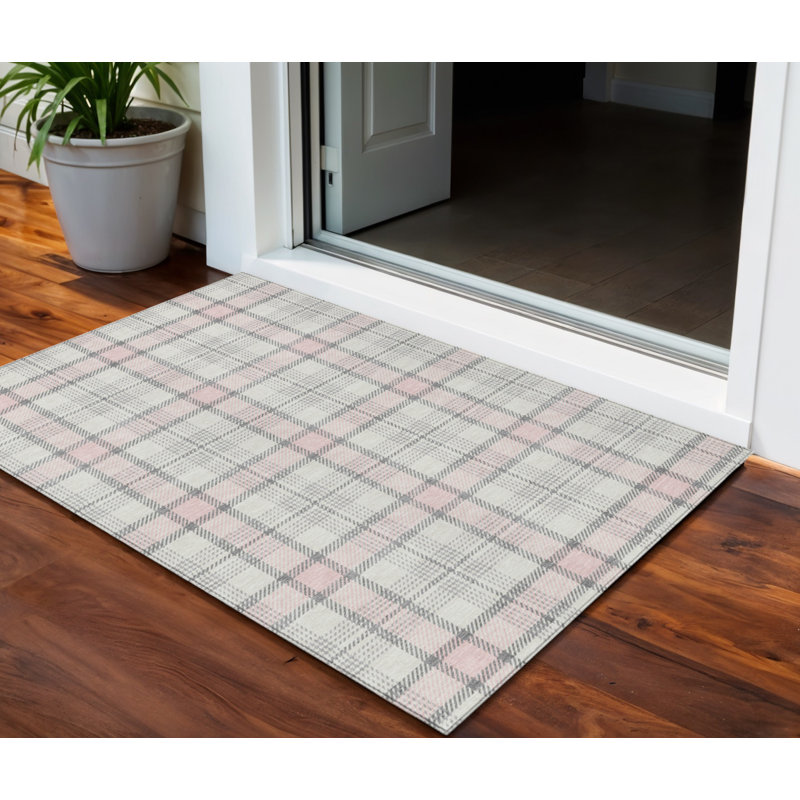 Tapis d'intérieur lavable à carreaux rose 3 pi x 5 pi