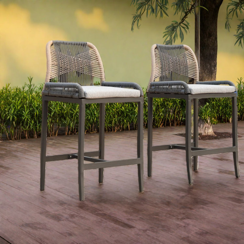 Ensemble de 2 tabourets de bar pour terrasse, chaises modernes en corde d'aluminium