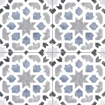 Luv Charmed Blue 8-in. Encaustic Spanish/Moroccan Patterned Matte Porcelain Wall & Floor Tile