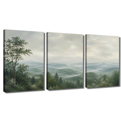 3‑panel wall art misty forest mountain wrapped canvas print