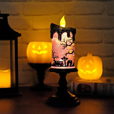 Halloween Snow Globe Candles Lighted Lamp, Battery Operated Spinning Water Glittering Tornado Flameless Candles Table Centerpiece For Halloween Celebration Party, Ghost